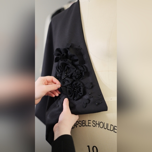 Embroidered Wool Scarf | In Stock | Black Wool Blanket Scarf | 19" × 57" - Picture 3 of 6